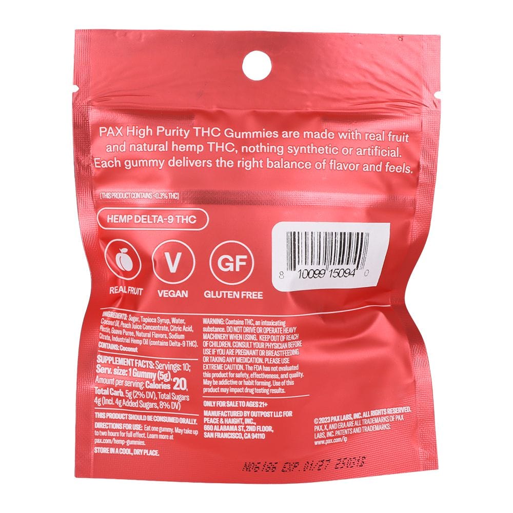 PAX DELTA9 THC PAX High Purity D9 THC Gummies | 100mg | 10pc Pack