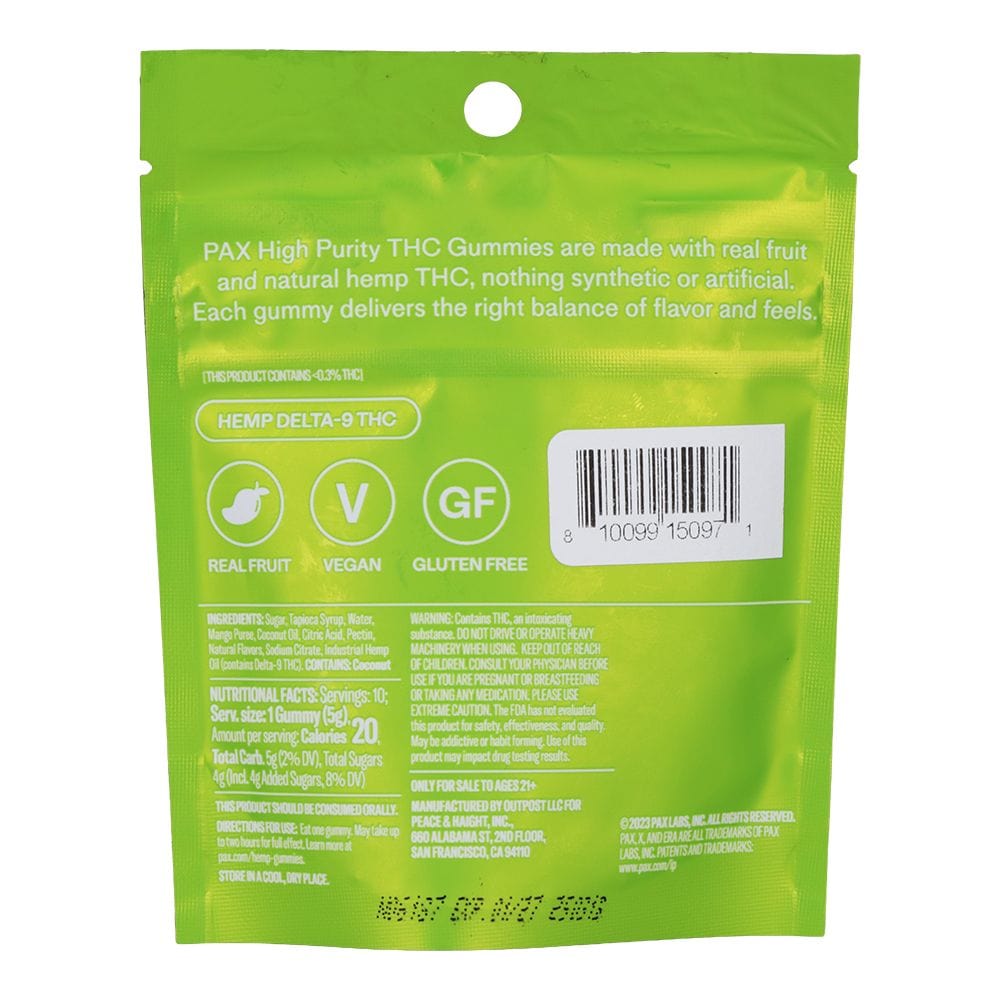 PAX DELTA9 THC PAX High Purity D9 THC Gummies | 100mg | 10pc Pack