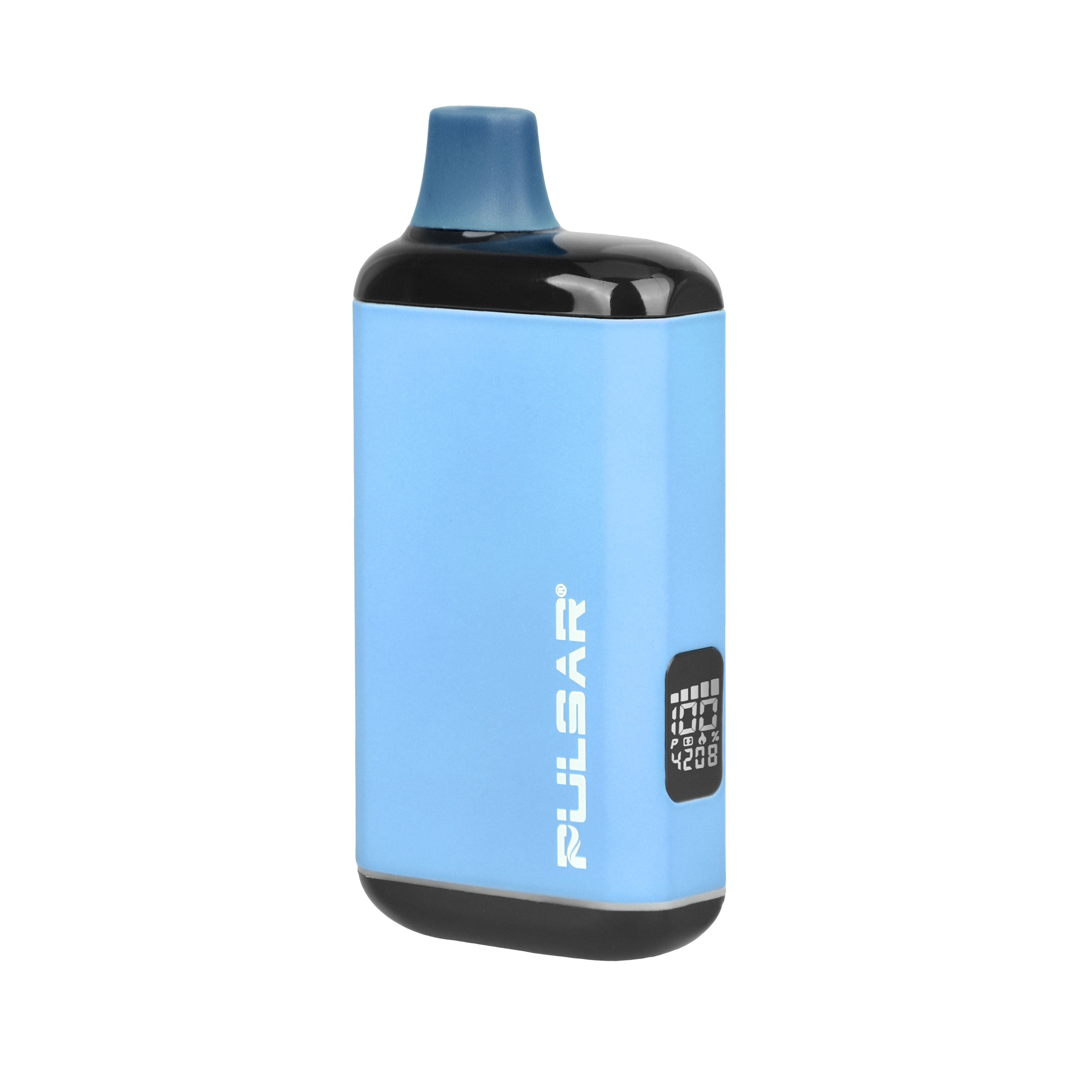 Front view of the Pulsar 510 DL 2.0 Pro VV Vape Bar, showcasing its sleek, metallic blue finish and compact cylindrical shape.
