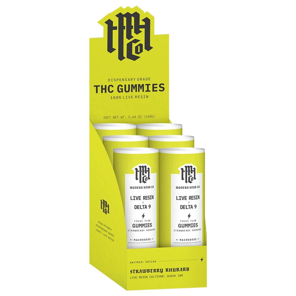 Modern Herb Co. DELTA9 THC Strawberry Rhubarb | Focus Flow Modern Herb Co Live Resin Delta 9 Macrodose Gummies | 400mg | 20pc | 6pk Display