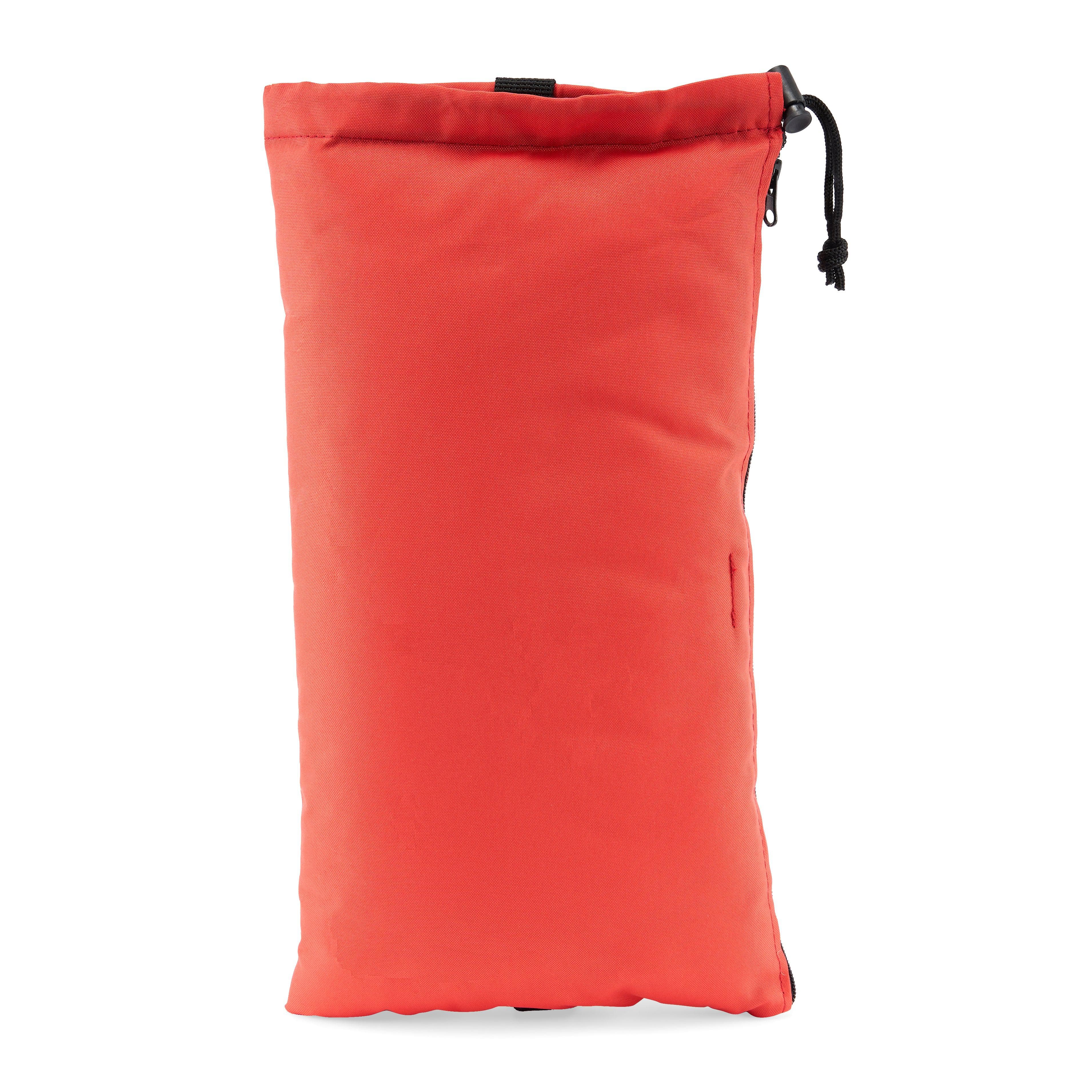 Front view of the 16" Glass Pillow Storage Pouch with Zipper and Drawstring, showing a closed, drawstring-secured pouch in a neutral tone.