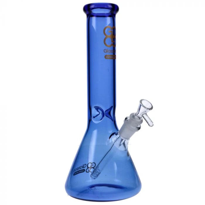 Front view of the Glasscity Limited Edition Small Beaker Ice Bong, showcasing its blue glass and classic beaker shape.