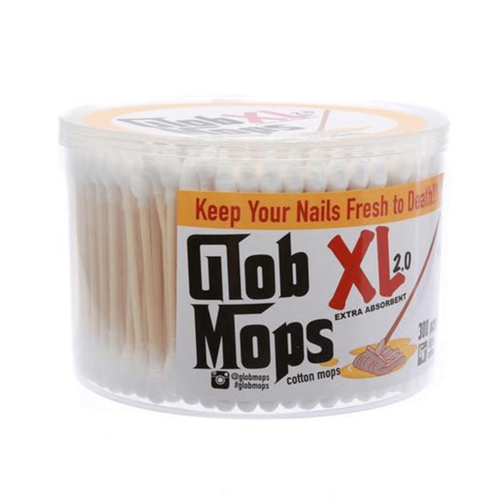 Front view of the Glob Mops XL 2.0| a white cylindrical cleaning tool with a textured surface, angled against a neutral backdrop.