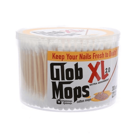 Front view of the Glob Mops XL 2.0| a white cylindrical cleaning tool with a textured surface, angled against a neutral backdrop.