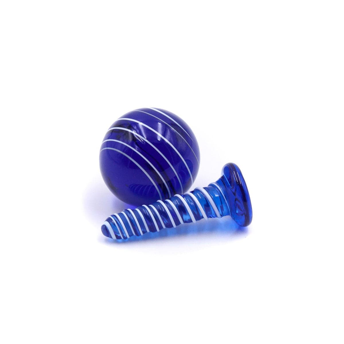 The Stash Shack Carb Cap Blue Glass Terp Screw and Marble Slurper Cap Set