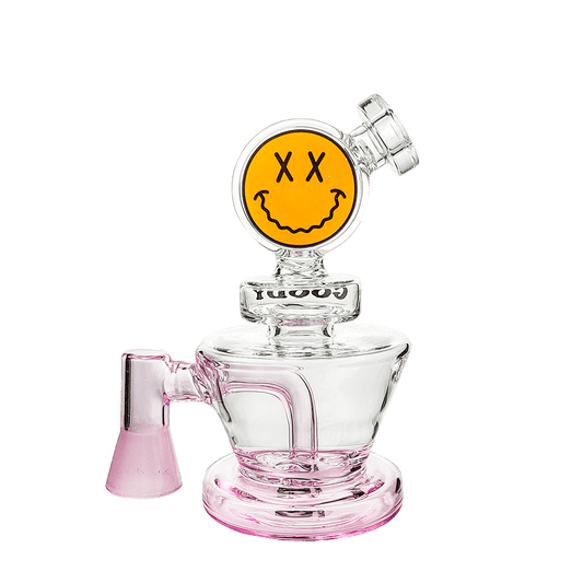 Front view of the Big Face VR Vape Rig, showcasing its playful face design in clear glass.