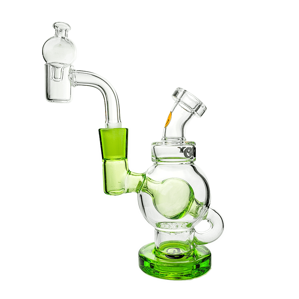 Front view of the Orbit Mini Rig 4-Piece Kit, a compact glass rig with a clear body and a curved neck, presented against a plain white background.