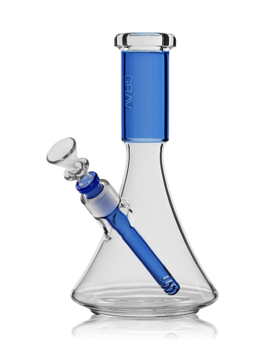 Front view of the Medium Accented Deco Beaker Bong, showcasing its clear glass construction and simple, elegant design.