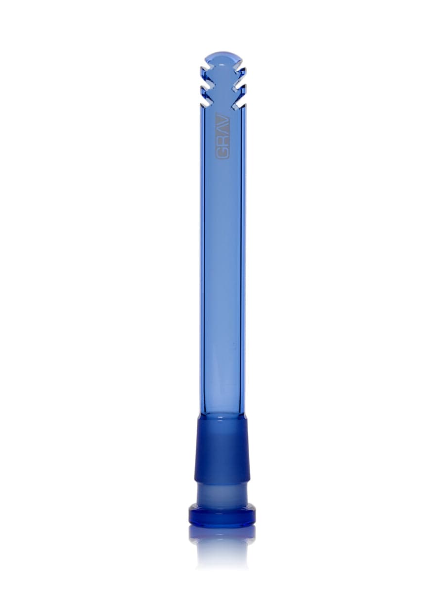 Front view of the Medium Accented Deco Beaker Bong, showcasing the sleek, blue glass design and simple beaker shape.