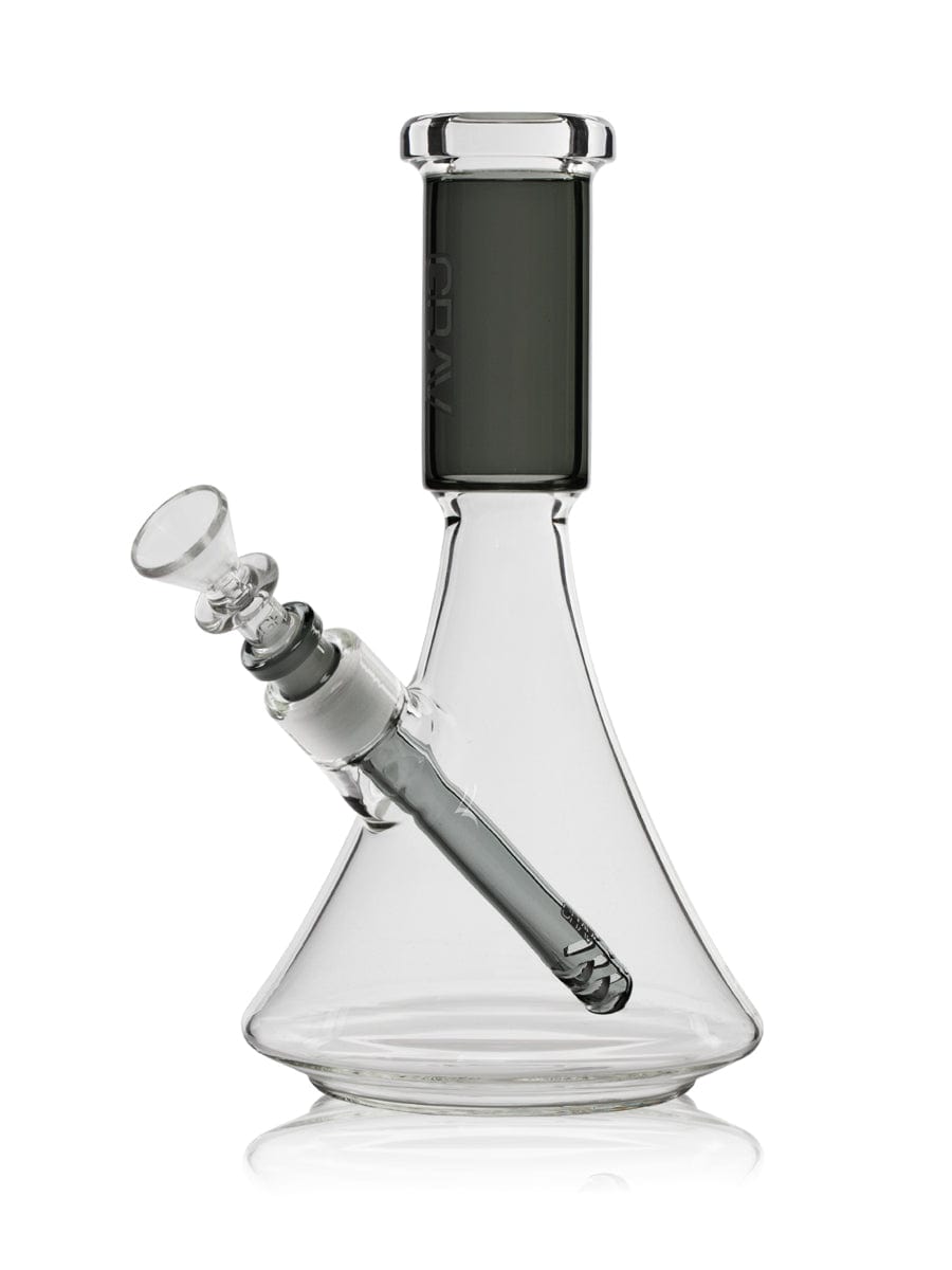 Front view of the Medium Accented Deco Beaker Bong, a clear glass piece with a wide base and subtle accent markings.