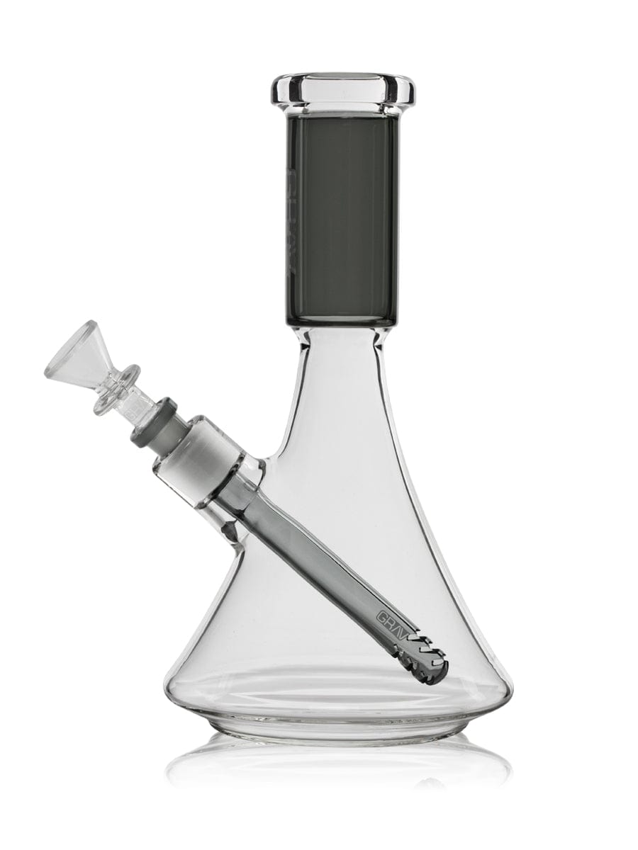 Front view of the Medium Accented Deco Beaker Bong, displaying its clear glass construction and simple, elegant design.