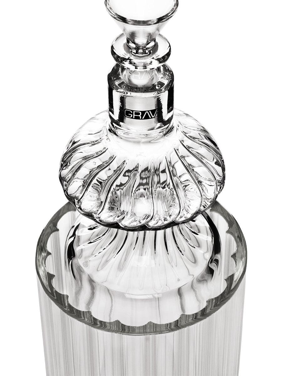 Front view of the Monarch Gravity Bong, a clear glass water pipe with a streamlined silhouette and subtle curves.