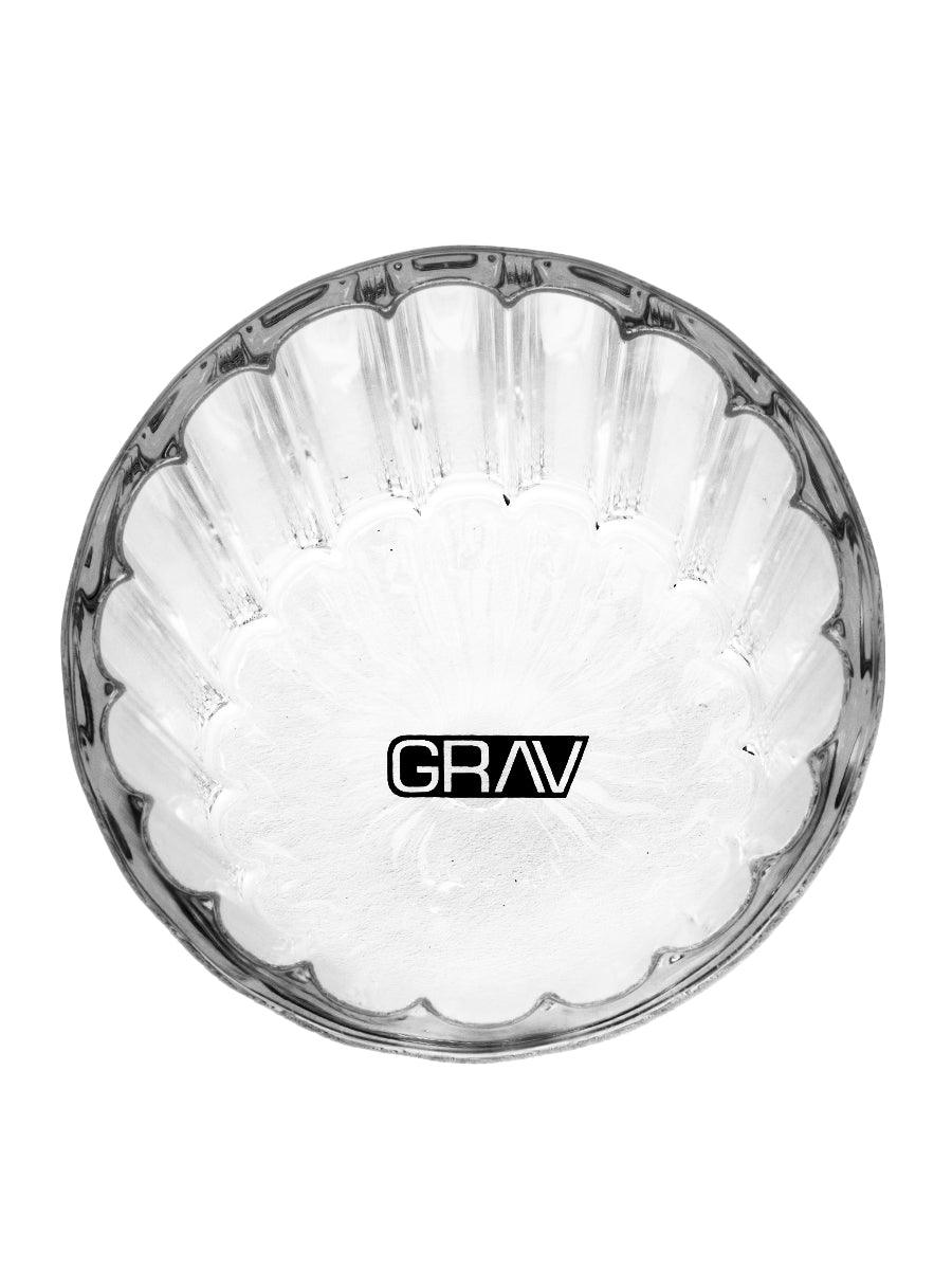 Front view of the Monarch Gravity Bong, a clear glass water pipe with a wide, rounded base.