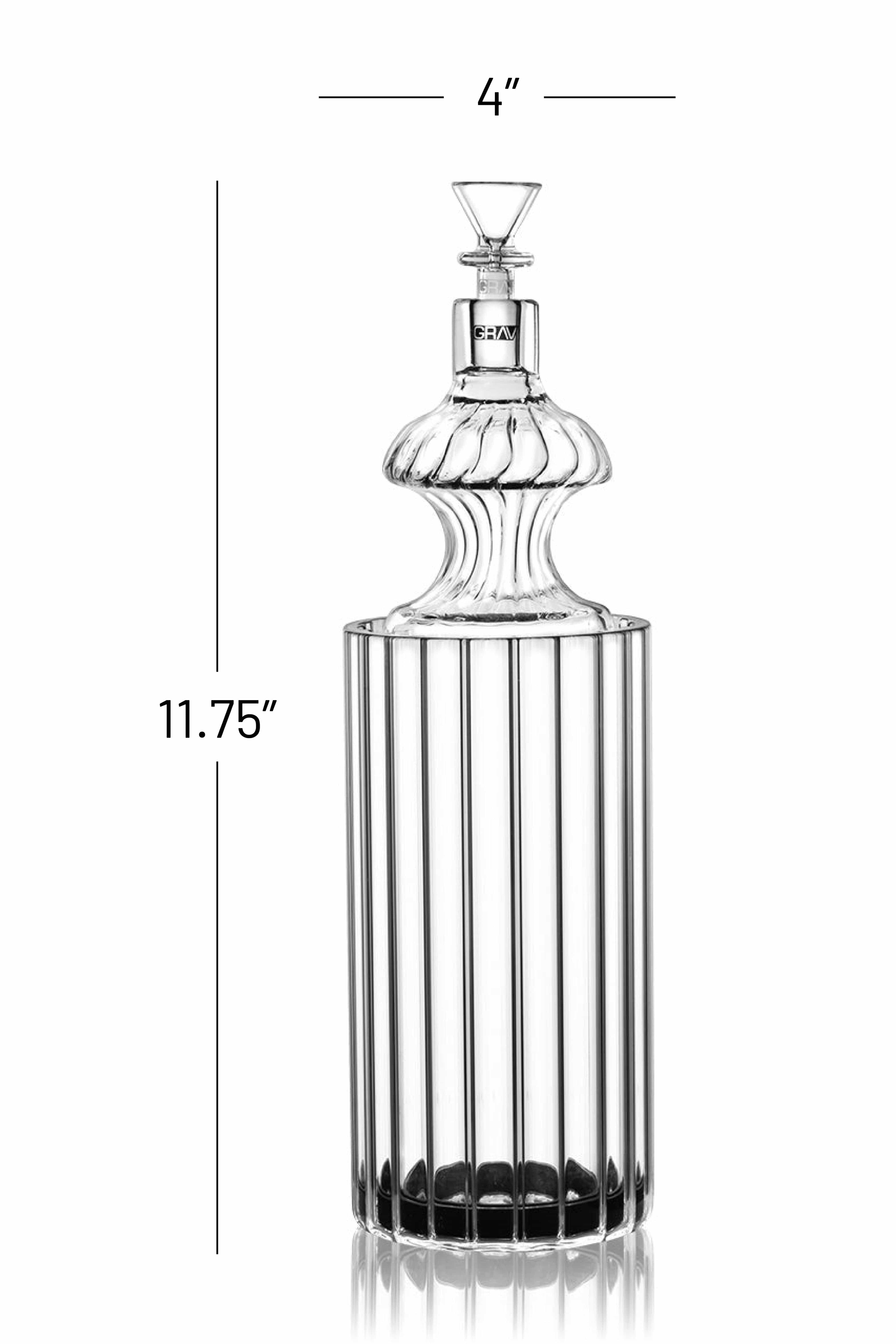 Front view of the Monarch Gravity Bong, a clear glass water pipe with a slender, cylindrical shape and subtle ribbed detailing.