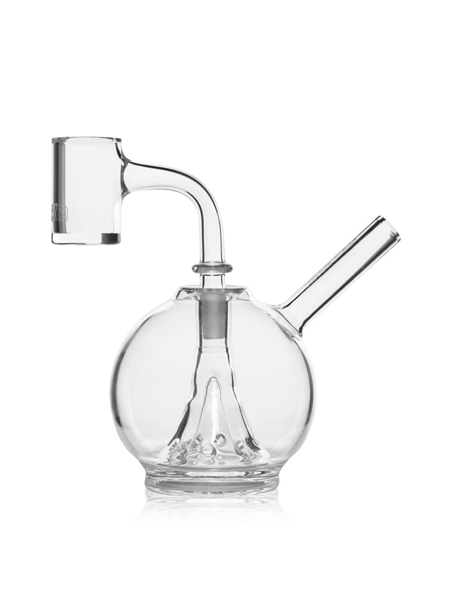 Front view of the Eclipse Rig, a clear glass piece with a curved neck and simple, modern design.