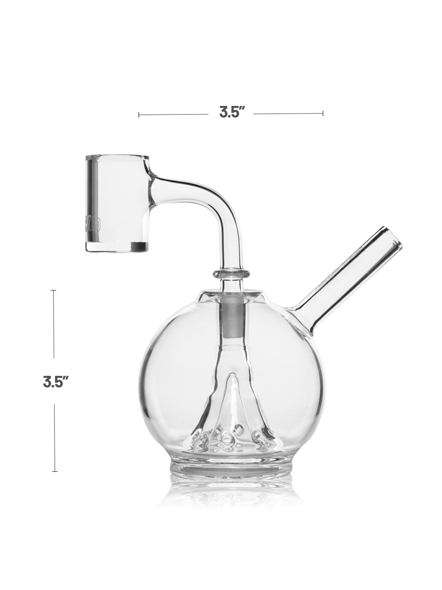Front view of the Eclipse Rig, a clear glass water pipe with a rounded base and simple cylindrical neck.