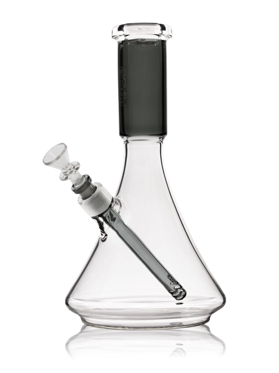 Front view of the Large Accented Deco Beaker Bong, a clear glass piece with a wide base and subtle accent lines.