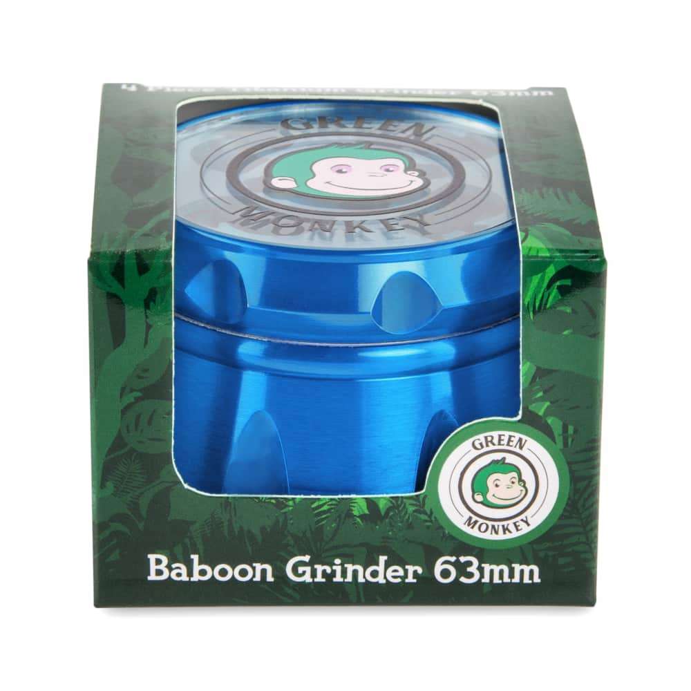 Front view of the Baboon Crown 63mm Grinder, featuring a metallic finish and detailed crown design on the lid.
