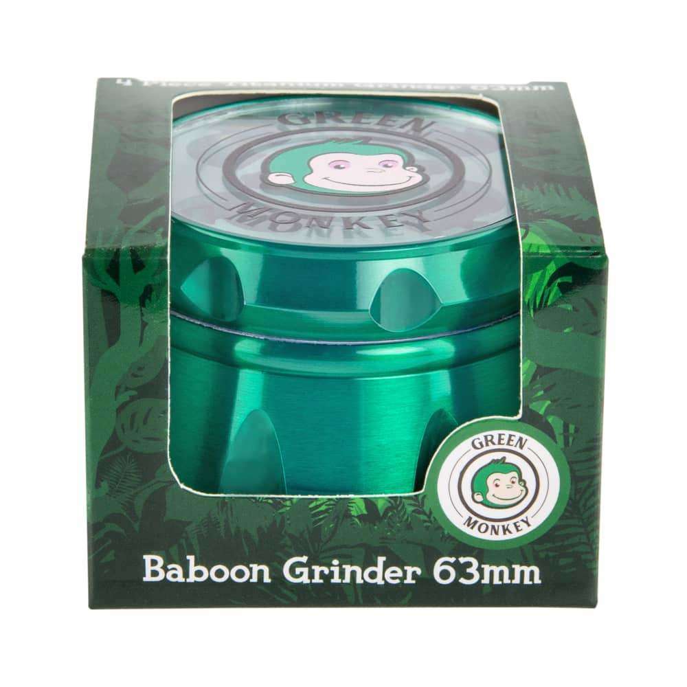 Front view of the Baboon Crown 63mm Grinder, showcasing its detailed crown design on a dark background.