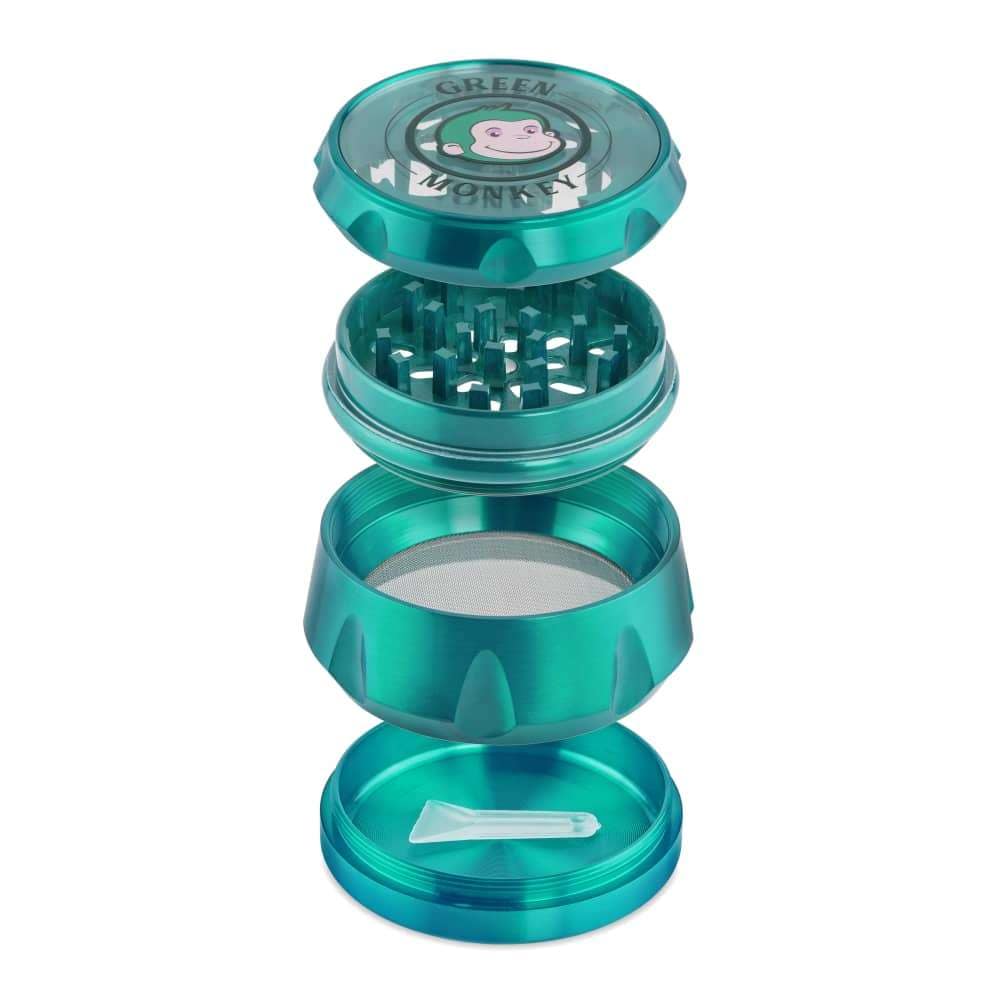 Front view of the Baboon Crown 63mm Grinder, a multi-tiered metal grinder with a dark finish.