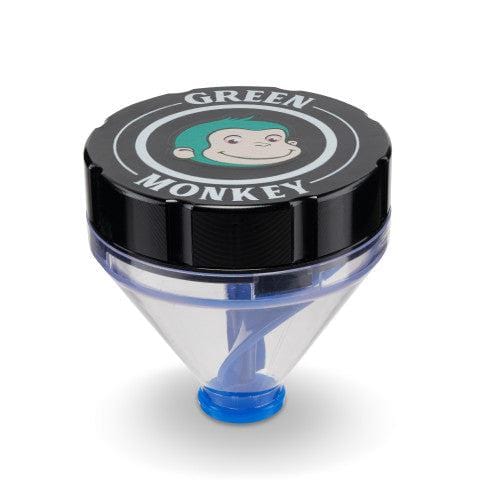 Front view of the Patas 50mm Funnel Grinder, a clear plastic grinder with a conical shape and blue internal components.