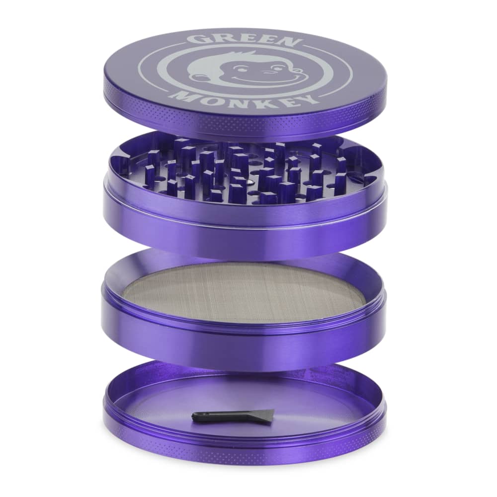 A front view of the Capuchin 100mm Grinder, showcasing its stacked, metallic finish and circular design.