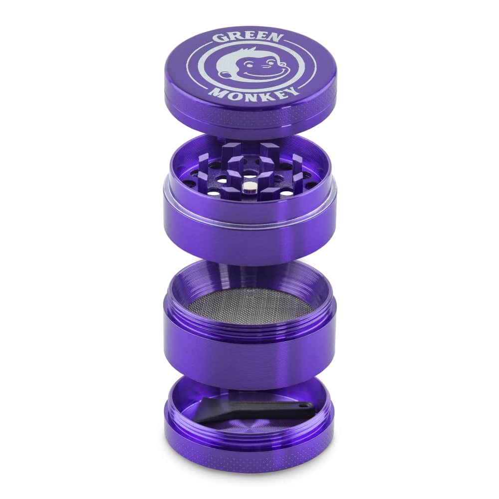 A straight-on shot of the Capuchin 40mm Grinder, displaying its four-piece metal construction.