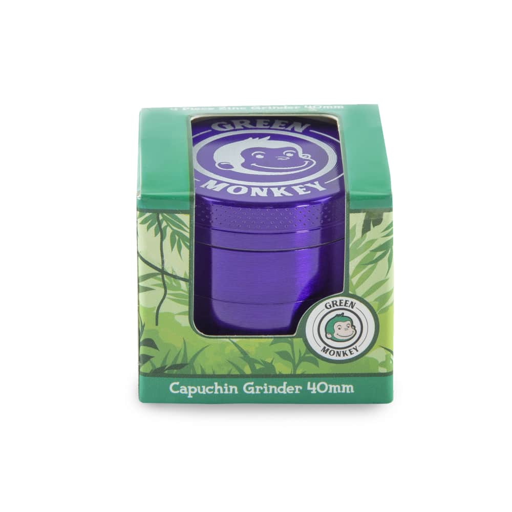 Front view of the Capuchin 40mm Grinder, showing a circular design with branded text against a white background.