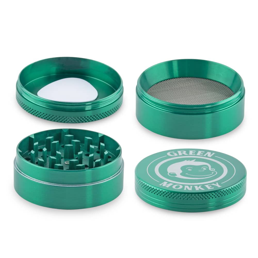 A top-down view of the 55mm Capuchin Grinder, featuring a silver metallic finish and circular grid texture.