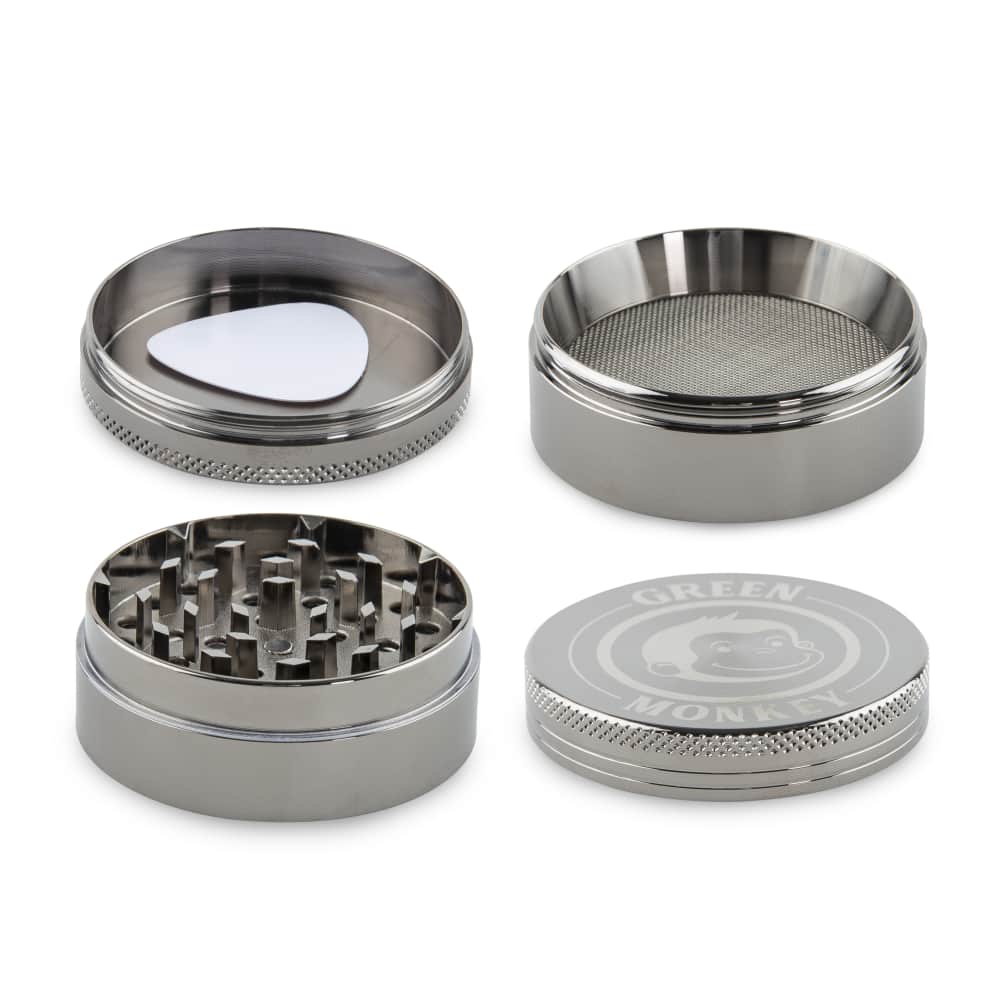 Top-down view of the Capuchin 55mm Grinder, showcasing its metallic finish and open chamber with a visible inner component.
