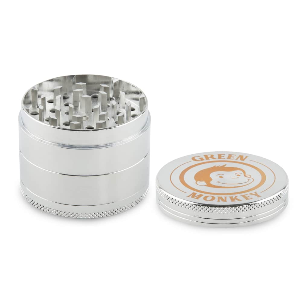 Front view of the Capuchin 55mm Grinder, a metallic, cylindrical grinder with multiple tiers visible.