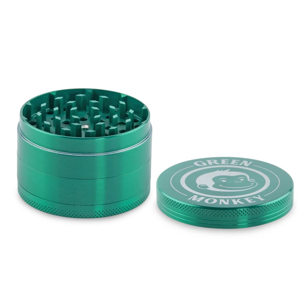 Front view of the Capuchin 63mm Grinder, a multi-tiered metal grinder with a textured grip and visible grinding teeth.