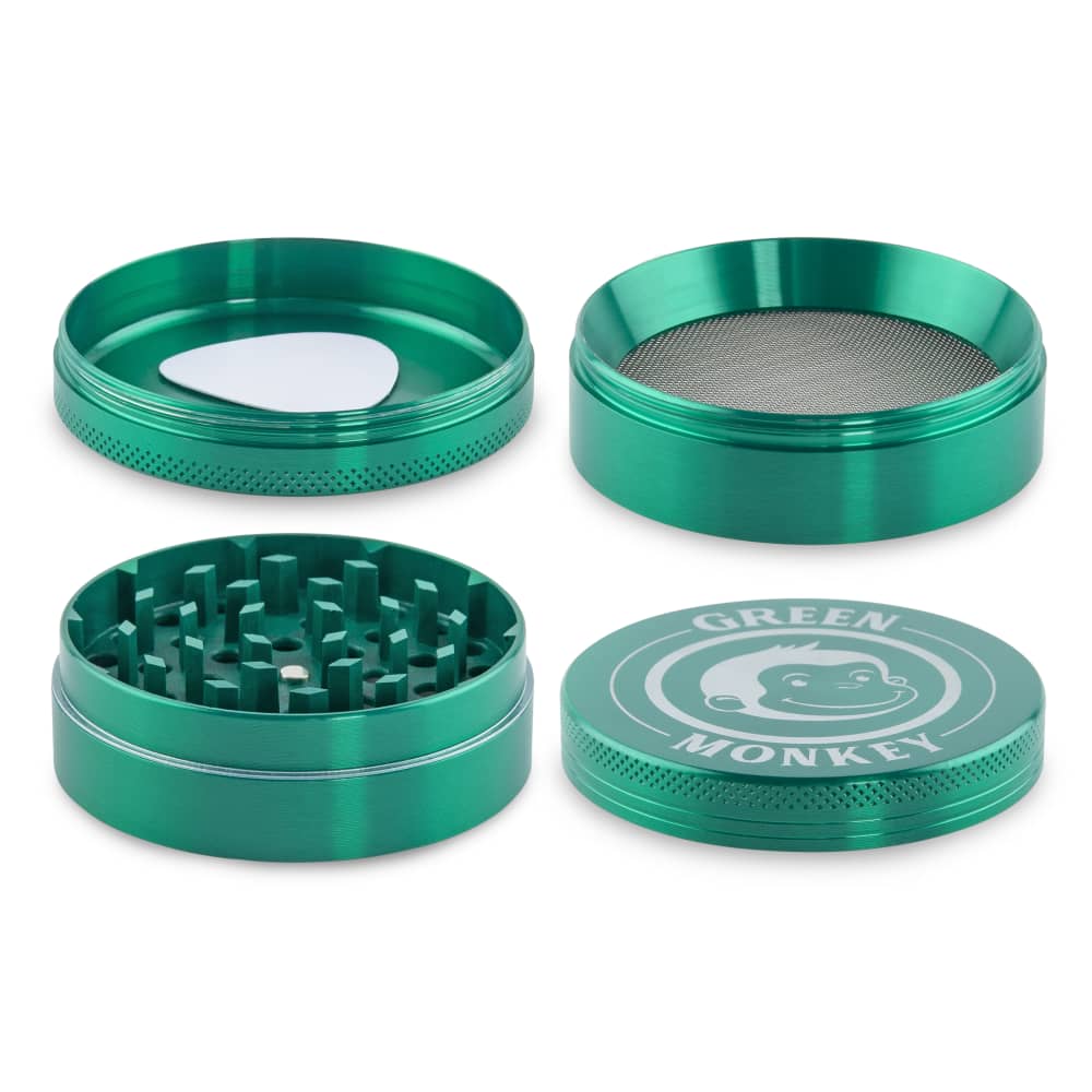 Close-up, top-down view of the Capuchin 63mm Grinder, showcasing its metallic, textured surface and circular design.