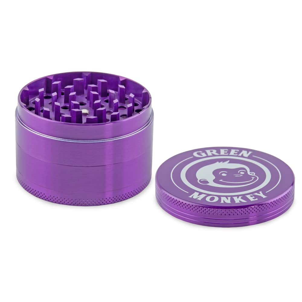 Front view of the Capuchin 63mm Grinder, a metal grinder with multiple levels and a textured grip.