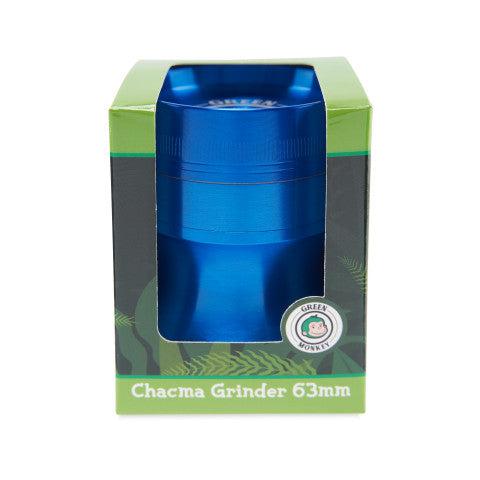 Front view of the Chacma 63mm Magnetic Grinder, a blue metallic cylinder with a sleek, modern design.