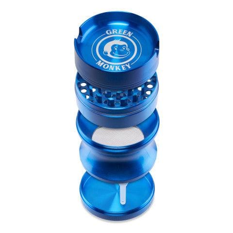 Front view of the Chacma 63mm Magnetic Grinder with Ashtray, showcasing its stacked, cylindrical design and metallic finish.