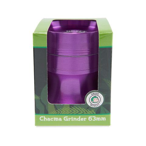 A front view of the Chacma 63mm Magnetic Grinder, featuring a metallic purple finish and a cylindrical shape.