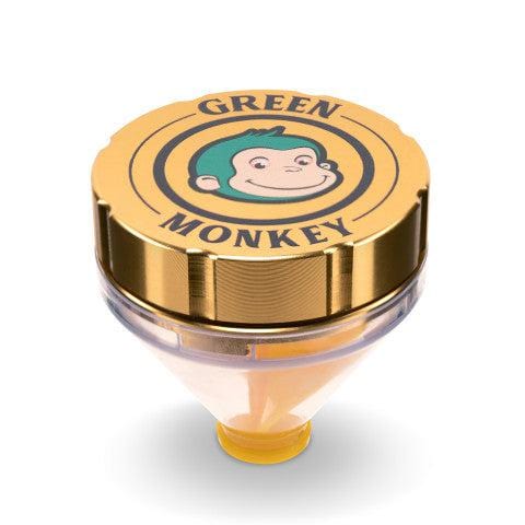 Front view of the Patas 50mm Funnel Grinder, a metallic grinder with a conical shape and a translucent central chamber.