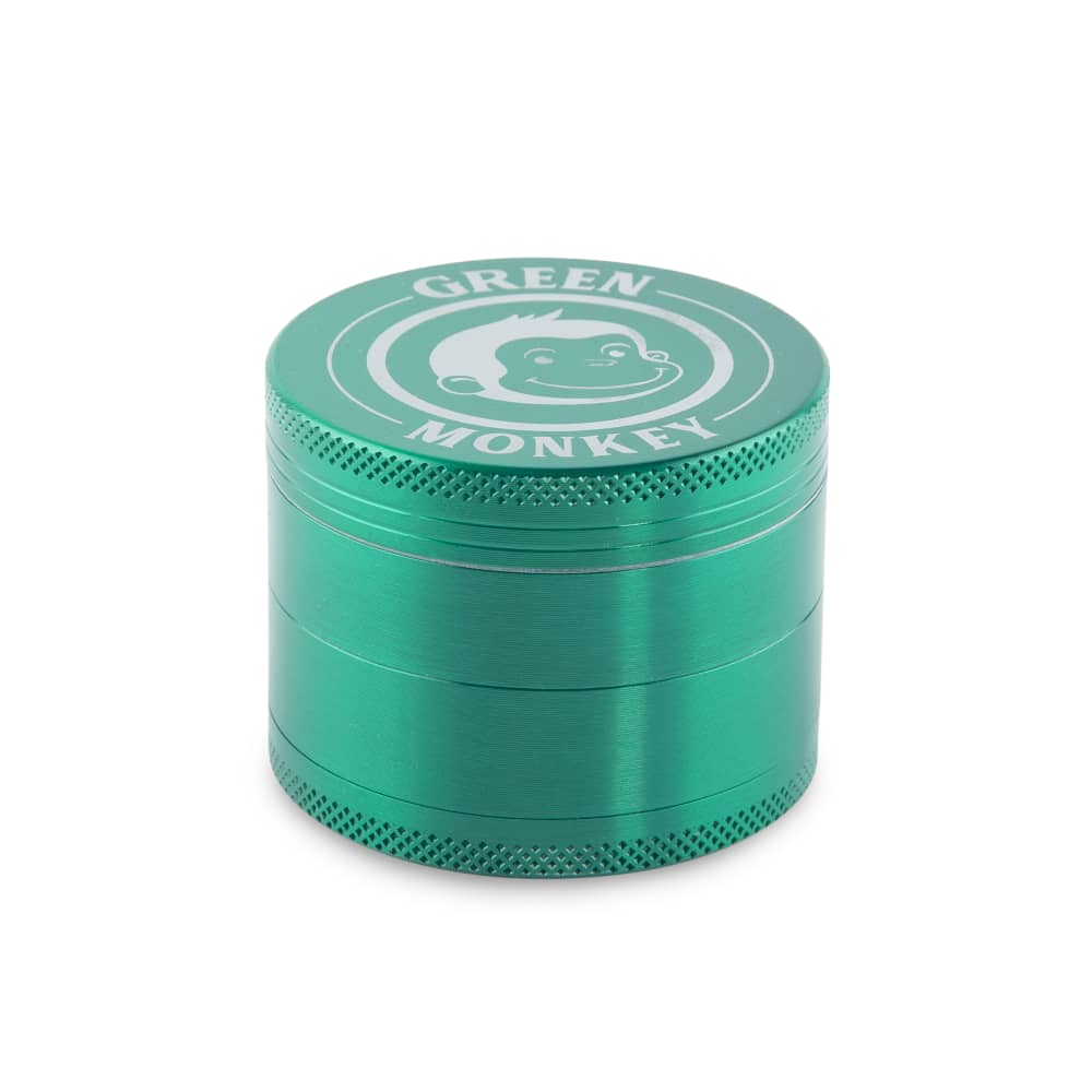 Front view of the Capuchin 55mm Grinder, a metallic, multi-tiered cylindrical device reflecting studio lighting.