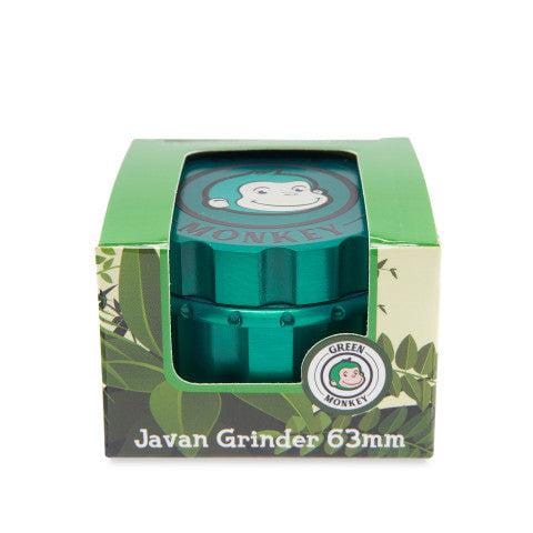 Front view of the Javan 63mm Magnetic Herb Grinder, showcasing its circular metallic design against a dark background.