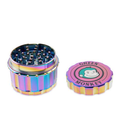 A close-up, angled view of the Javan 63mm Magnetic Herb Grinder, showcasing its multi-tiered metallic finish and open grinding chamber.