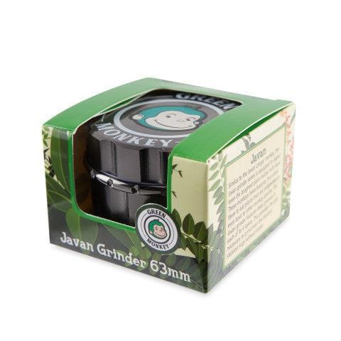 Front view of the Javan 63mm Magnetic Herb Grinder, showcasing its circular, multi-part design with a metallic finish.