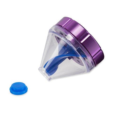A close-up shot of the Patas 50mm Funnel Grinder, showcasing its clear, conical shape against a plain white background.