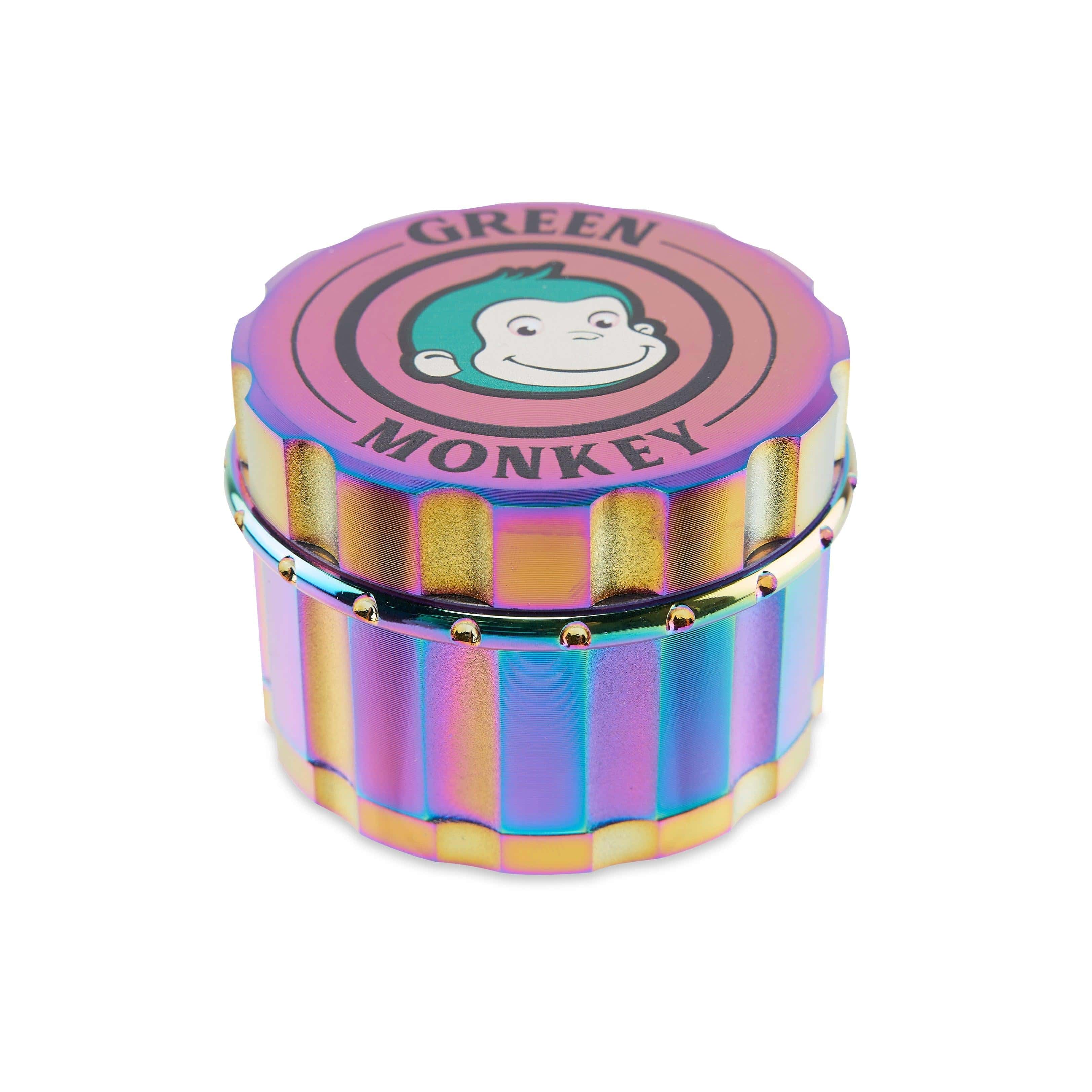 Front view of the Javan 63mm Magnetic Herb Grinder, showcasing its multi-colored, metallic finish and magnetic closure.