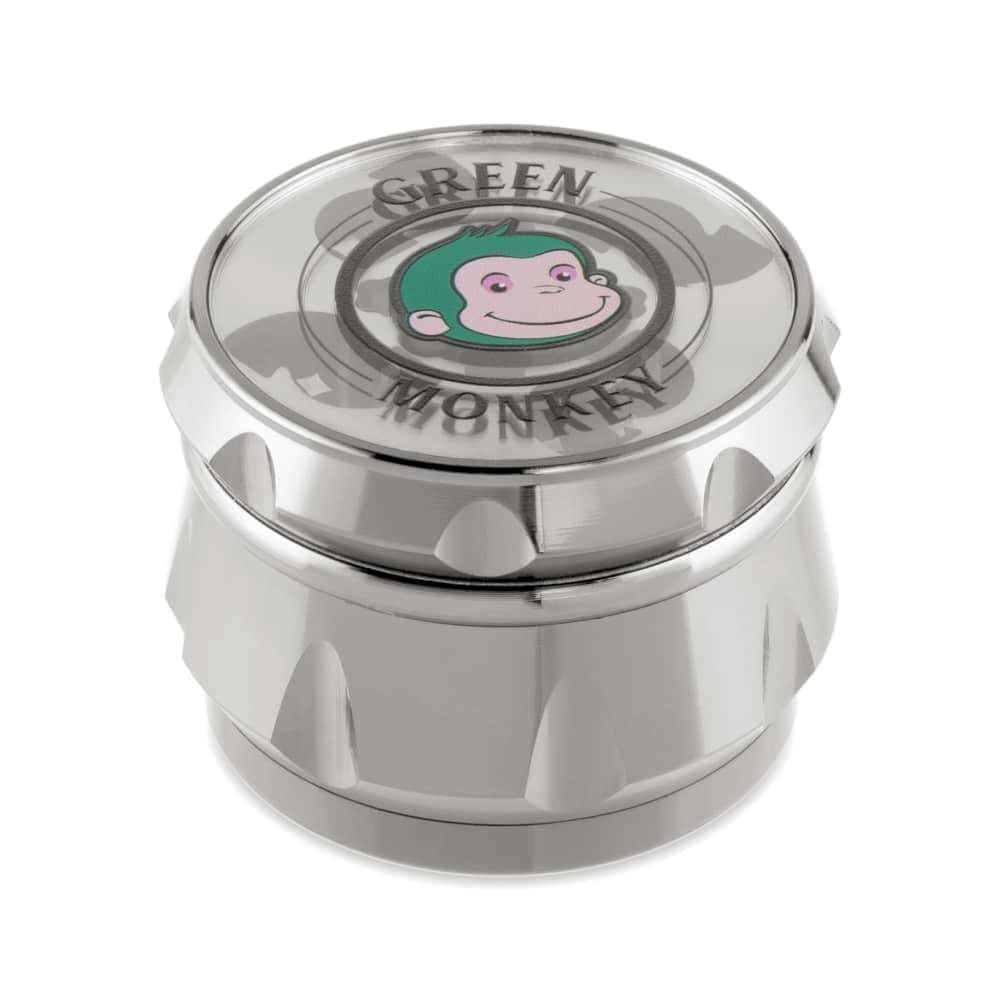 Front view of the Baboon Crown 63mm Grinder, a metallic grinder with a crown-shaped top, isolated on a white background.