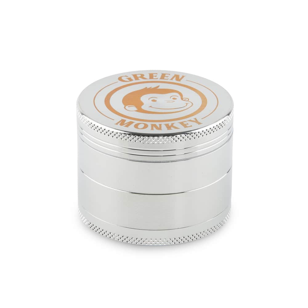 A close-up, front view of the Capuchin 55mm Grinder, showcasing its metallic finish and cylindrical shape.