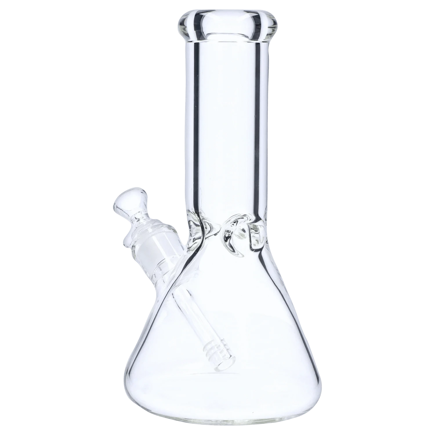 Front view of the "10" 5mm Ice Pinch Beaker" showing the clear glass beaker base, straight neck and angled downstem against a white background.