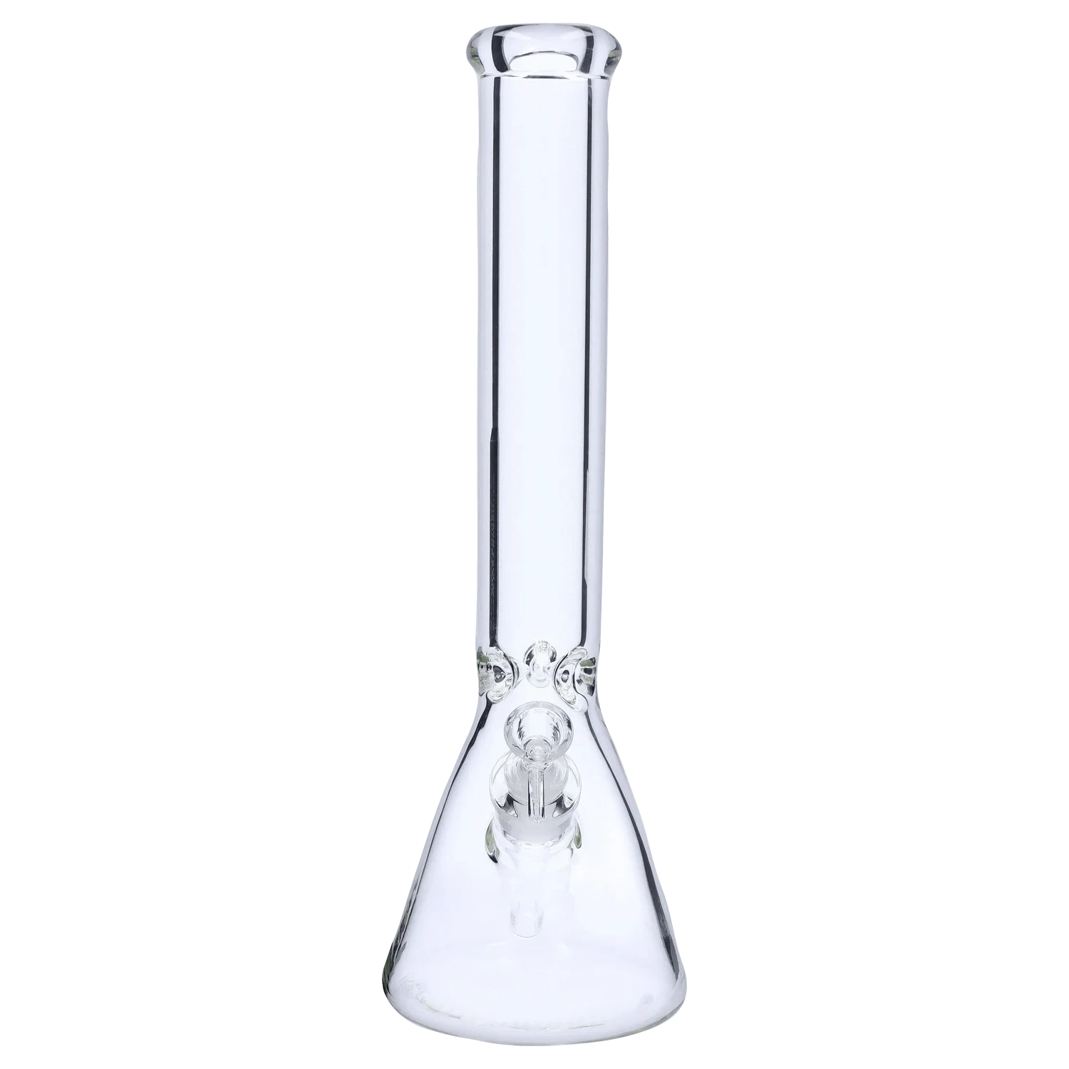 Front-facing view of the 18" 5mm Ice Pinch Beaker showing its clear glass straight neck and beaker base with an ice pinch and downstem visible.