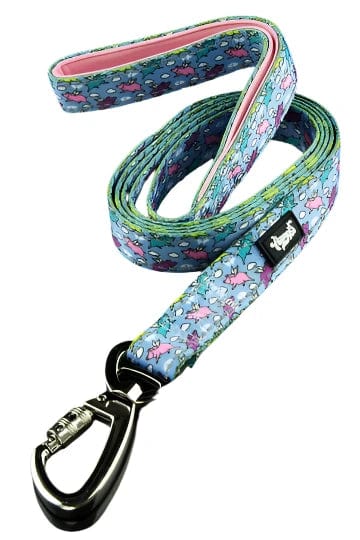 A close-up, angled view of the 6' Dog Leash, showcasing its colorful pattern against a plain white background.