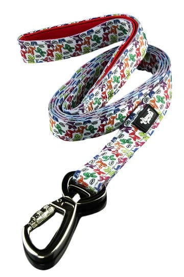 A close-up, angled view of the 6' Dog Leash, showcasing its patterned fabric and metal clip against a plain white background.